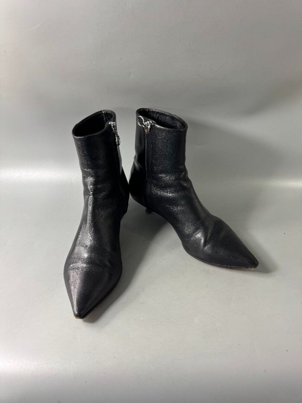 Aeyde Black Sofie Leather Kitty Heel Ankle Boots, Size 36